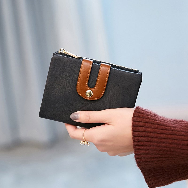 AOXONEL Women's Rfid Small Bifold Leather Wallet Ladies Mini Zipper Coin Purse id card Pocket,Slim Compact Thin (Black) - Image 5